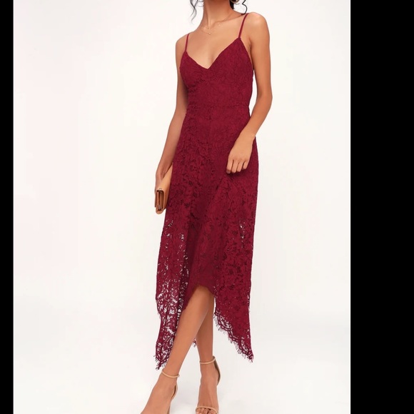Lulus Dresses & Skirts - Burgundy lace midi dress